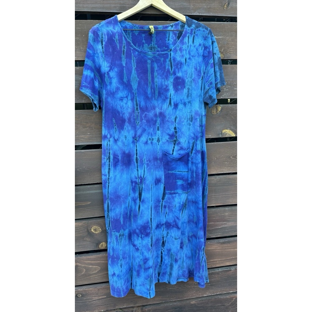 Vtg Pure Intent Boho Festival Blue/Purple Tie Dye Dress Made In USA Size S/M